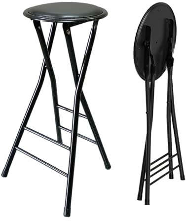 Sgabello da bar pieghevole portatile – Elegante sedia in metallo nero senza schienale, 61 cm e 71,1 cm, resistente, capacità 120 kg, perfetto per campeggio, cucina, ricevimento, design salvaspazio