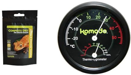 Komodo Crested Gecko Care Bundle – Complete Diet Papaya, Banana & Honey 60g + Combined Thermometer & Hygrometer, Analog Black (0.04kg)