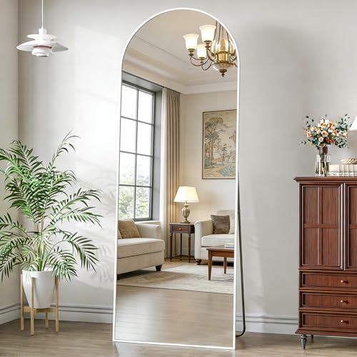 NEUWEABY Miroir Pleine Longueur de 162 x 53 cm avec Support Miroir Arqué Blanc à Suspendre ou se Pencher Contre Le Mur pour Chambre à Coucher, Entrée, Chambre à Coucher, Salon