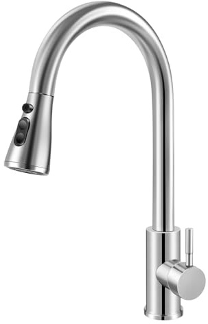 Wasserhahn Küche, Hochdruck Küchenarmatur mit Herausziehbarer Brause, Mischbatterie Ausziehbar, Armatur Küchen Spültischarmatur mit 3 Sprühfunktionen, 360°Schwenkbar, Edelstahl