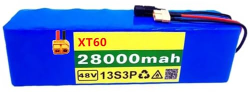 48V 28Ah 13S3P E-Bike Akkupack mit 54.6V 2A Ladegerät Eingebauter BMS-Schutz Ideal für 200-1000W Elektrofahrrad Elektroroller Motor XT30/XT60/XT90/T Plug XT60 Plug,48V 28Ah
