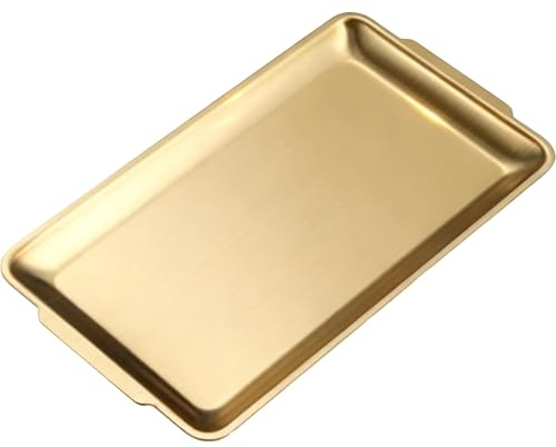 Plaque de Cuisson Four Inox Cuisine Rectangulaire Plateau de Service Plat Inox 304, Surface Brossée, Idéale pour les Fêtes, les Buffets et les Apéritifs(Gold,50x30 cm/20x12 in)