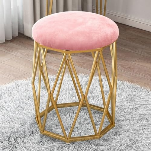 Sgabello da trucco imbottito con struttura in ferro tappezzeria rosa Vanity Chair per soggiorno comodo cuscino elegante tavolo da toeletta sedile