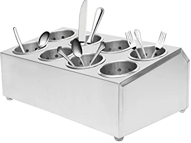 Organisateur de littérature, Porte-Couverts Commercial cylindrique en Acier Inoxydable, Porte-fourchettes, Porte-cuillères, Porte-Couteaux, Organisateur de Couverts Compact (8 Trou