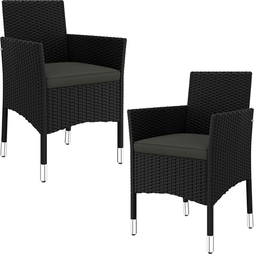 Yaheetech 2er Set Gartenstuhl aus Polyrattan, Gartenmöbel Set mit 2 Sessel, Outdoor Rattansessel, Wasserabweisende und Waschbare Bezüge, inkl. Sitz- & Rückenpolster,Sitzkissen Schwarz