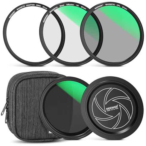 NEEWER 67mm Kit de Filtre Magnétique,CPL+ND Variable 2-32+Diffusion Noir 1/4 pour Effet Cinématographique Brumeux+Bouchon d'objectif+Bague d'adaptation,Polarisant Circulaire à Densité Neutre Empilable