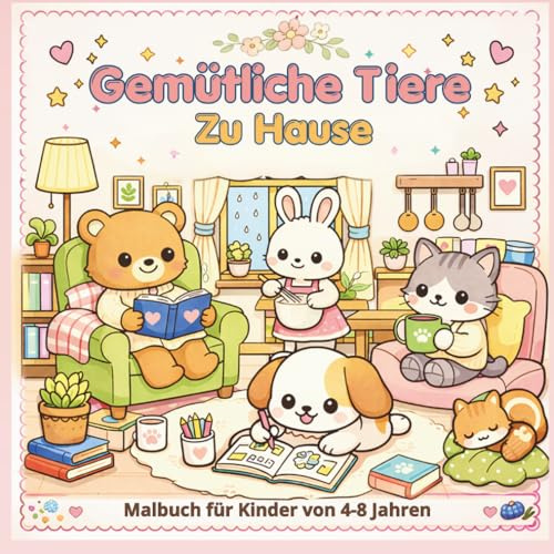 Gemütliche Tiere Zu Hause: Malbuch für Kinder von 4 bis 8 Jahren