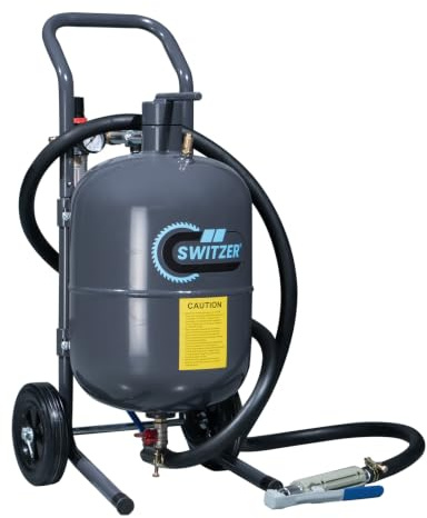 SwitZer 5 Gallon Sandblaster Pressure Blast Pot Portable 17L Abrasive Blasting Tank with 2.5m Hose, Ceramic Nozzle, Pressure Gauge, Water Trap & Wheels for Rust Paint Removal, Grey