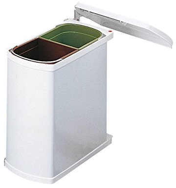 Hailo 3416001 - Pattumiera MF Swing 45.2/16 W Duo, 16 Litri, da Incasso per superfici Ampie almeno 45 cm, con Coperchio Basculante, Colore Bianco