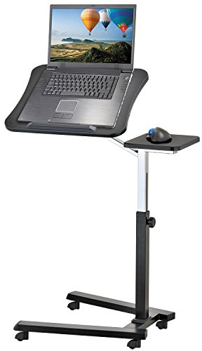 Tatkraft Joy Tavolo Porta Laptop su Ruote, Nero, Regolabile in Altezza con Piattaforma per Mouse