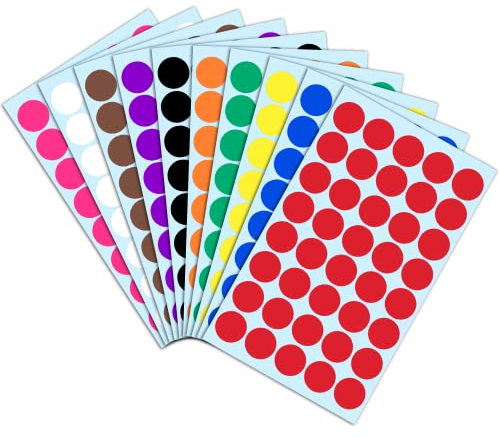 2000 Stück, 20mm Runde Punktaufkleber Klebepunkte Etiketten Markierungspunkte - 10 Farben