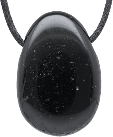 Lebensquelle Plus Black Tourmaline Drop Pendant – Genuine Gemstone Necklace with Adjustable Cotton Cord | Hand-Selected Natural Crystal Jewellery