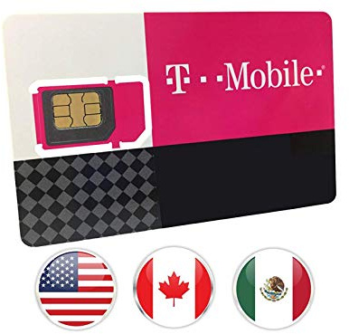 Canada, Mexico and USA Prepaid SIM Card T-Mobile 10GB 4G LTE Data in USA and 5GB Data in Canada and Mexico with Unlimited Talk and Text Among and Within Canada, Mexico and USA for 30 Days