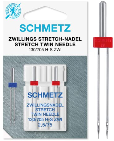 SCHMETZ | 2 Nähmaschinennadeln | Zwillings-Stretch | 130/705 H-S ZWI 2.5 | Nadeldicke 2.5/75 | auf jeder gängigen Haushaltsnähmaschine einsetzbar