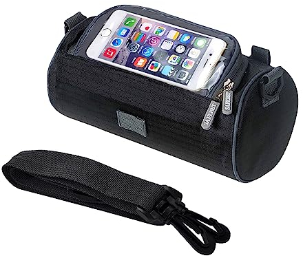 JEEZAO Lenkertaschen für Motorrad Fahrrad,Rahmentaschen,Wasserabweisende Fahrradtasche,Handyhalterung mit Durchsichtigem PVC-Fenster (schwarz)