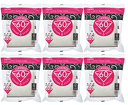 Hario 02 100-Count Coffee White Paper Filters 6-Pack Set (Total of 600 Sheets) (Japan Import)