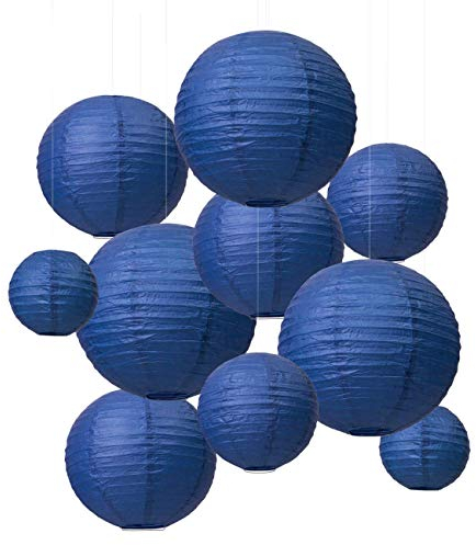 LIHAO Round Paper Lanterns - 10 PCS (6''/8''/10''/12'') Blue Hanging Lanterns for Wedding, Birthday, Party Decoration