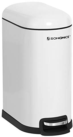 SONGMICS Abfalleimer für Badezimmer, 10 l, klein, Deckel, Treteimer für Toilette, kompakt, kleiner Raum, aus Stahl, sanfter Verschluss, Wolkenweiß LTB10WT
