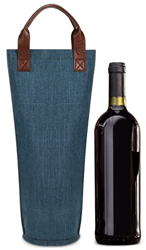 Kato Tirrinia Flaschentasche für 1 Flasche Kühltasche Isolierter und Tragbarer Wein Tasche Transport für Picknick, Reisen, BYOB Restaurant, Weinprobe, Party, tolles Geschenk für Weinliebhaber, Blau
