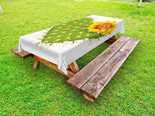 ABAKUHAUS Cactus Nappe Extérieure, Epineux Opuntia Coeur, Nappe de Table de Pique-Nique Lavable et Décorative, 145 cm x 210 cm, Vert Orange Jaune