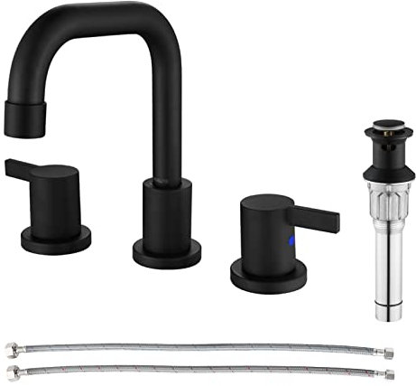 PARLOS Zweigriff-Wasserhahn mit Metall-Ablaufgarnitur und Anschlussleitungen von CUPC matte black