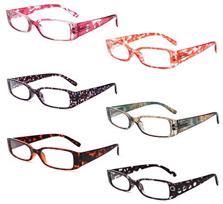 BOSAIL 6er-Pack Lesebrille Blaulichtfilter Brille für Damen,Blumen Rechteckig,Federscharnier Lesehilfe Sehhilfe Brille mit Stärke 1.25