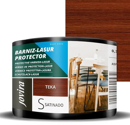 JOVIRA PINTURAS Vernice - Lasur protettiva satinato a base d'acqua. Protegge, decora e impreziosisce tutti i tipi di legno. (375 Millilitri, Teak)