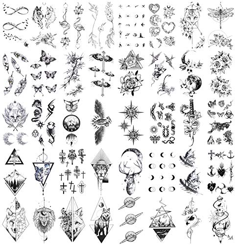 HOWAF Tätowierung Wasserdichtes schwarz Temporäre Tattoos Kleine klebe tattoo Aufkleber fake tattoos für männer Frauen Arm Handhals Handgelenk (30 Blätter)