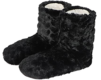Pantoufles Hiver en Peluche Thermique Chaussons de Maison Bureau Chambre Voyage Confortable Chaussures Bottes Femme Homme Antidérapage Mules Intérieur Doux Slippers Chaussettes de Sol Noir 38/40EU