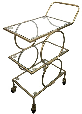 DARO DEKO Metall Servierwagen Gold - 75cm hoch - Glas Etagenwagen