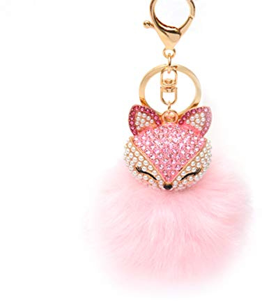 SOIMISS Flauschiger Ball Schlüsselanhänger mit Strass Fuchs Schlüsselanhänger Grüner Pom Pom Schlüsselanhänger für Damen Bag Car Anhänger