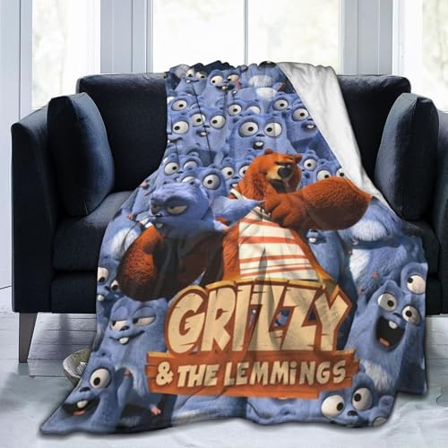 Lawenp Decke für Grizzy und die Lemminge, süß bedruckter Fleece-Überwurf, bequem und leicht, Flanell-Fleece-Decke, Schlafzimmer, Wohnzimmer, Sofa, Büro, 127 x 152 cm