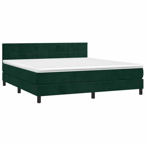vidaXL Boxspringbett mit Matratze & LED Dunkelgrün 180x200 cm Samt