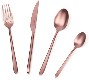 Barazzoni, Set di Posate da Tavola Malachite per 6 persone, 24 pezzi in Acciaio Inox finitura PVD Bronzo, Versione Satinata: 6 forchette, 6 cucchiai, 6 coltelli, 6 cucchiaini da tè