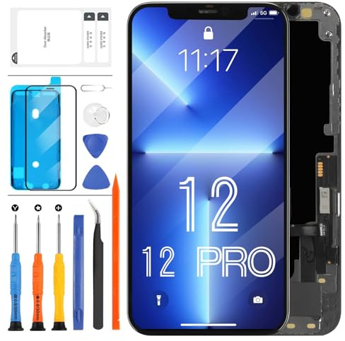 LADYSON Écran LCD pour iPhone 12/12 Pro A2403, A2172, A2402, A2404 A2407, A2341, A2406, A2408 LCD Display Touch Écran Tactile Digitizer Kit de Remplacement avec Outil(6,1 Pouces)