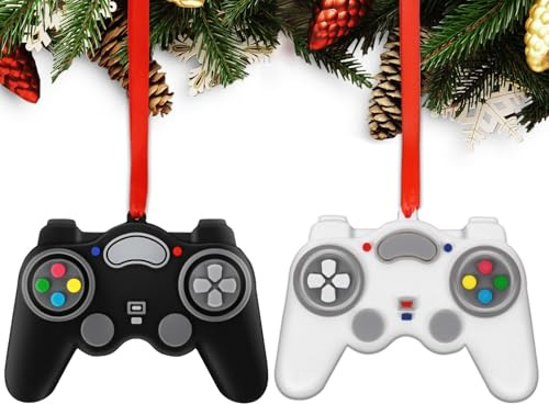 2025 Video Game Christmas Ornaments Personalized Video Game Controller Ornament for Gamer Lovers Customized Handwritten Christmas Tree Hanging Ornament Gifts Reusable PVC Rubber First Keepsake 2PC