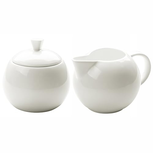 Sizikato Ensemble sucrier et crème en porcelaine blanche pure, salière avec couvercle et pichet à crème de 397 ml