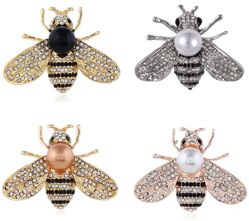 GamTelightpe 4 Pcs Broches Abeilles Dorée et Argentée avec Perles Multi-color Strass orné Zircons Brillant Épingle Bees Pins pour Vêtements et Écharpes et Sacs Cadeaux pour Femmes et Hommes