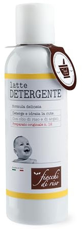 Fiocchi di Riso - Latte DETERGENTE - 140ml - DETERGENZA NEONATI - Idrata e normalizza la cute, rafforzandone le funzioni difensive, con olio di Argan biologico e di riso. Pack riciclato