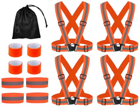 Anlising 4PCS Seguridad Chaleco Reflectante Moto+4PCS Bandas Reflectoras+4PCS Brazalete Reflectante, Ajustable Visibilidad Alta Chaleco Reflectantes con Bolsa, para Correr,Senderismo,Ciclismo
