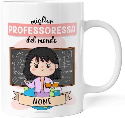 Caribu design Tazza Professoressa Maestra Personalizzata con Nome e Colore Capelli - Idea Regalo Personalizzabile Divertente - Compleanno, Natale, Laurea, Scuola, Liceo fine anno (Professoressa Donna)