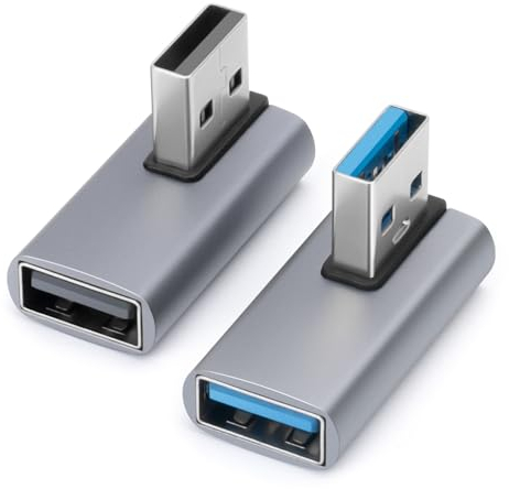 AIYEEN Adattatore USB 3.0 da 90 gradi (confezione da 2), prolunga convertitore USB A maschio-femmina 3.0 ad angolo sinistro e destro per PC, laptop, caricatore USB A, adattatore di espansione USB 3.0