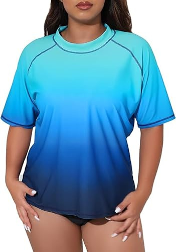 Halcurt Schwimmshirt Damen Übergröße UPF 50+ Rash Guard Kurzarm 1X-4X | Sonnenschutz UV Shirt, Atmungsaktiv, Schnell Trocknend, Nur Schwimmoberteil, Raglan Ärmel, Lockere Passform
