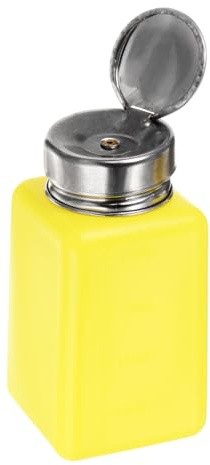 sourcing map Lösungsmittel-Alkohol-Spender 200 ml (6,7 oz) Druckflüssigkeits-Spenderpumpe mit Abdichtendem Edelstahldeckel für Aceton-Reiniger Nagellackentferner, Gelb