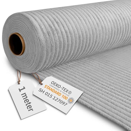 DreamRoots Cord Stoff Meterware Gewicht 380 g/m2 - Polsterstoff Cord Meterware 140 cm breit - Möbelstoff - Breitcord Storm Gray 1M