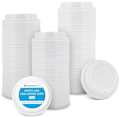 Nationwide Paper White 12oz / 90mm Plastic Lids for Insulated Disposable Coffee Cups for Takeaway Drinks and Triple Walled Ripple Coffee Cups - 100 Lids