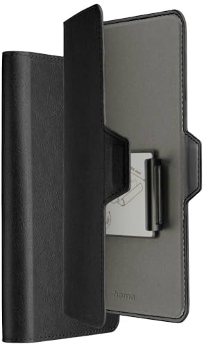 Hama Universal-Schutzhülle für Handys 7,5 x 15,3 cm Max, Klappetui mit integriertem Kartenfach, drehbar, Anti-Fingerabdruck, unsichtbarer Magnetverschluss, Schwarz