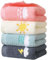 DAZZLUXE 4 Stück bestickte Handtücher, Kinderhandtücher, Gesichtstücher, Cartoon-Handtücher, Baumwoll-Gesichtstücher, Kinder-Badetuch-Set, weiche Baby-Badetücher (Rosa, Gelb, Grün, Dunkelgrau)