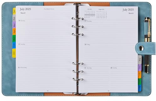 Kalender 2025 Buchkalender A5 Nachfüllbar, Wochenplaner mit Monatsregistern, Tasche & Stiftschlaufe, 1 Woche 2 Seiten mit Budget Notizen Kontakt, Softcover Planer Terminplaner Ringbuch, Jan.25-Dez.25
