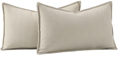 Madizz 2 Pezzi Ciniglia Copricuscini Testurizzata con Bordo Morbido Decorativo Fodere per Cuscino Lusso Stile per Divano Camera da Letto 30x50 cm Beige